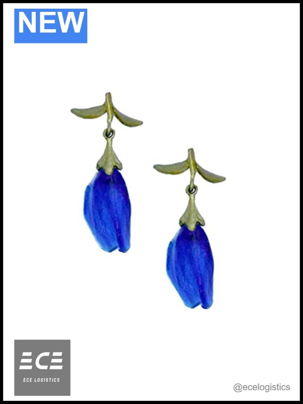 Hand Patinaed Bronze Blue Glass Drop Dangle Earrings 1" Sterling Silver Posts